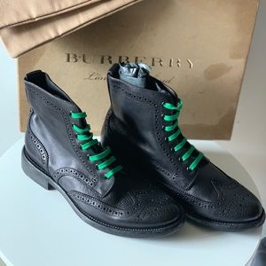 Burberry Leather Brogue Boots with Bright Laces